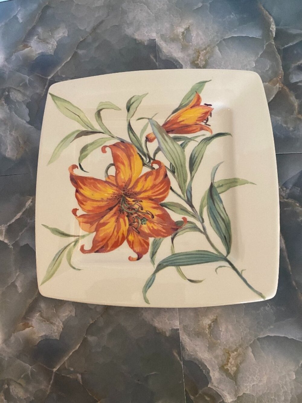 Italian Ceramics Company ICC Florens Lily Square Plate Made in Italy